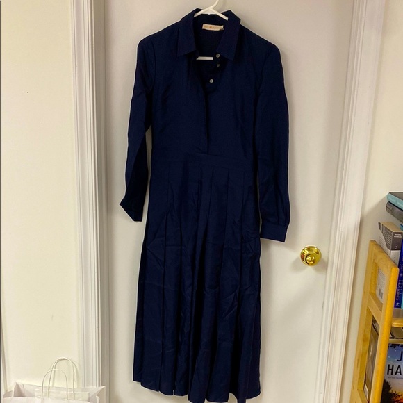 Tory Burch Dresses & Skirts - Tory Burch silk Navy Blue Dress with pleated skirt